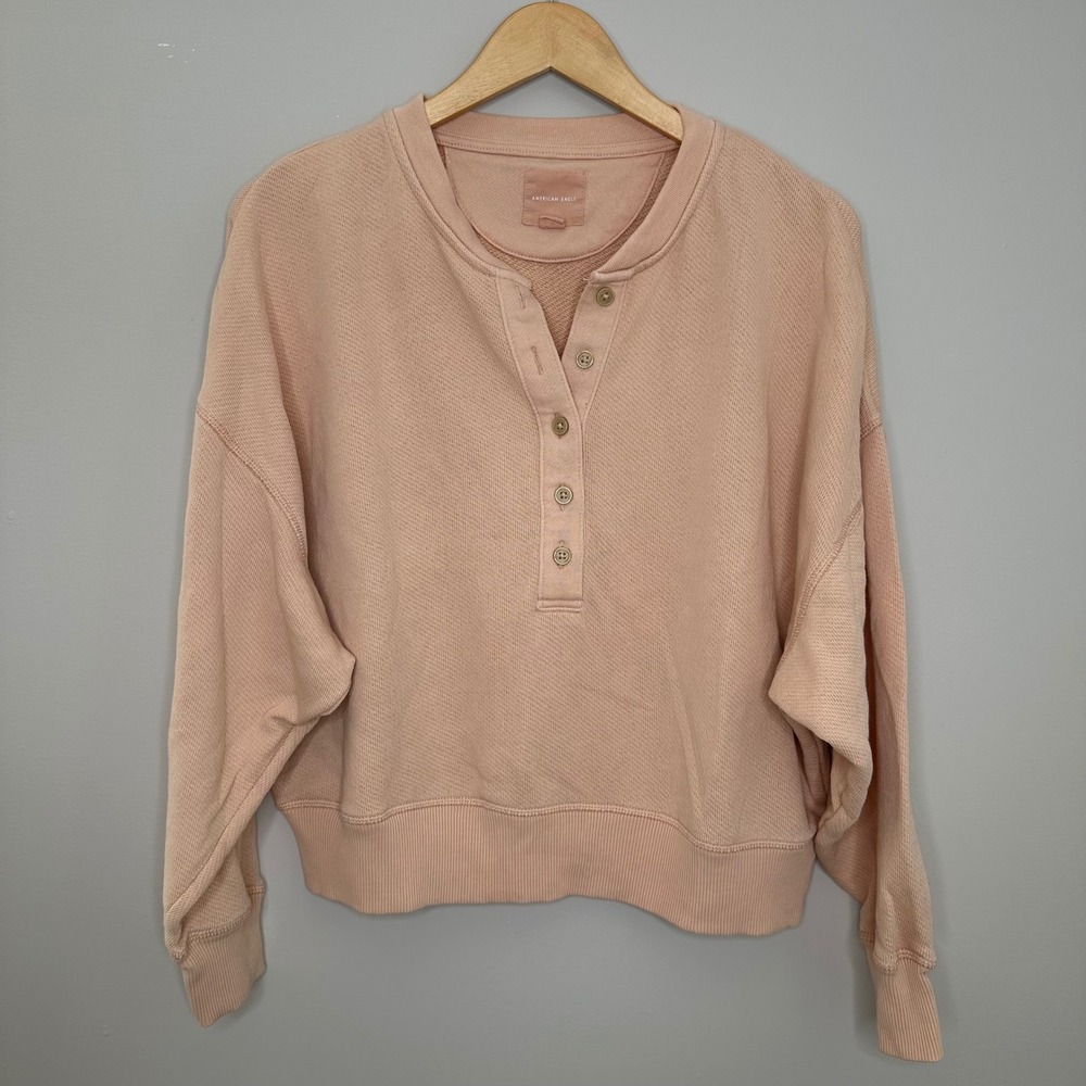 American Eagle Women's Peach‎ Button-Up Pullover Sweatshirt Relaxed Fit Small